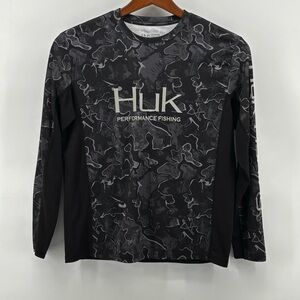 Huk Mens Black/White Long Sleeve‎ Graphic Performance Shirt Size M